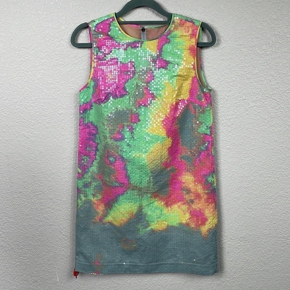 NWT Le Superbe Ibiza Days Sequin Shift Mini Dress Multi Color Tie Dye Sz 0 - Picture 7 of 15